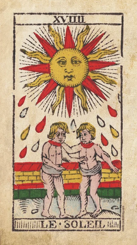 Le Soleil, arcane XVIIII du Tarot de Marseille de Nicolas Conver
